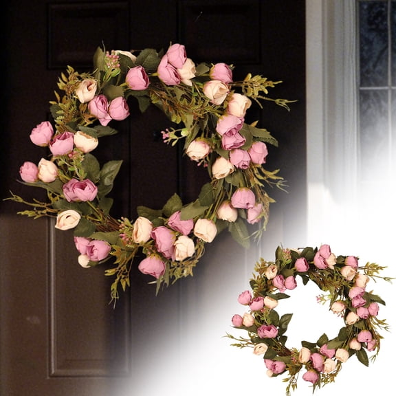 Homesteed Artificial Peony Flower Wreath Spring Front Door Wreath Realistic Round Floral Decor for Wall Window Wedding Home Garden