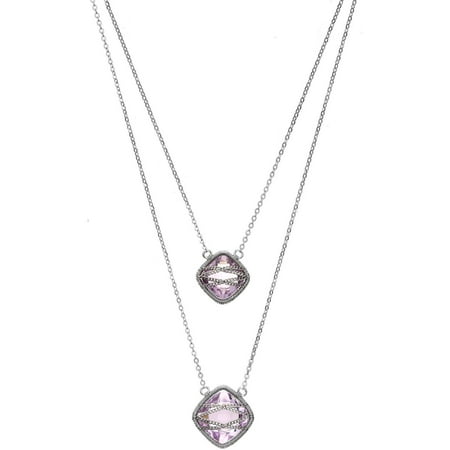 5th & Main Sterling Silver Hand-Wrapped Double-Drop Squared Amethyst Stone Necklace
