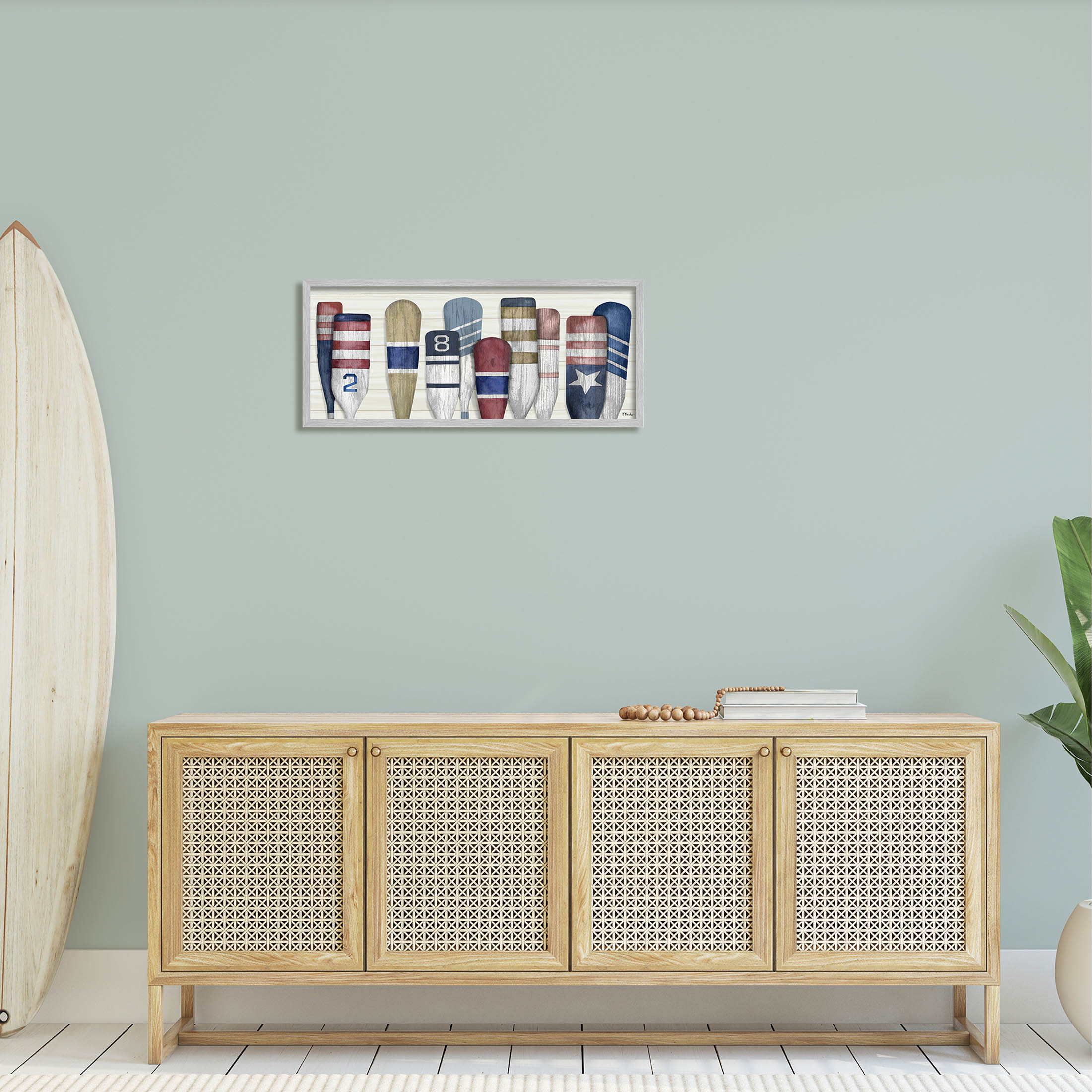 Stupell Industries Port Oars Vintage Americana Patterns Graphic Art Gray Framed Art Print Wall Art, Design by Paul Brent
