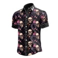 thumbnail image 3 of Halloween Shirts for Men Casual Skeleton Print Button Down Short Sleeve Lapel Tops Loose Fall Breathable Party Wear Mens Shirts Grey M, 3 of 3