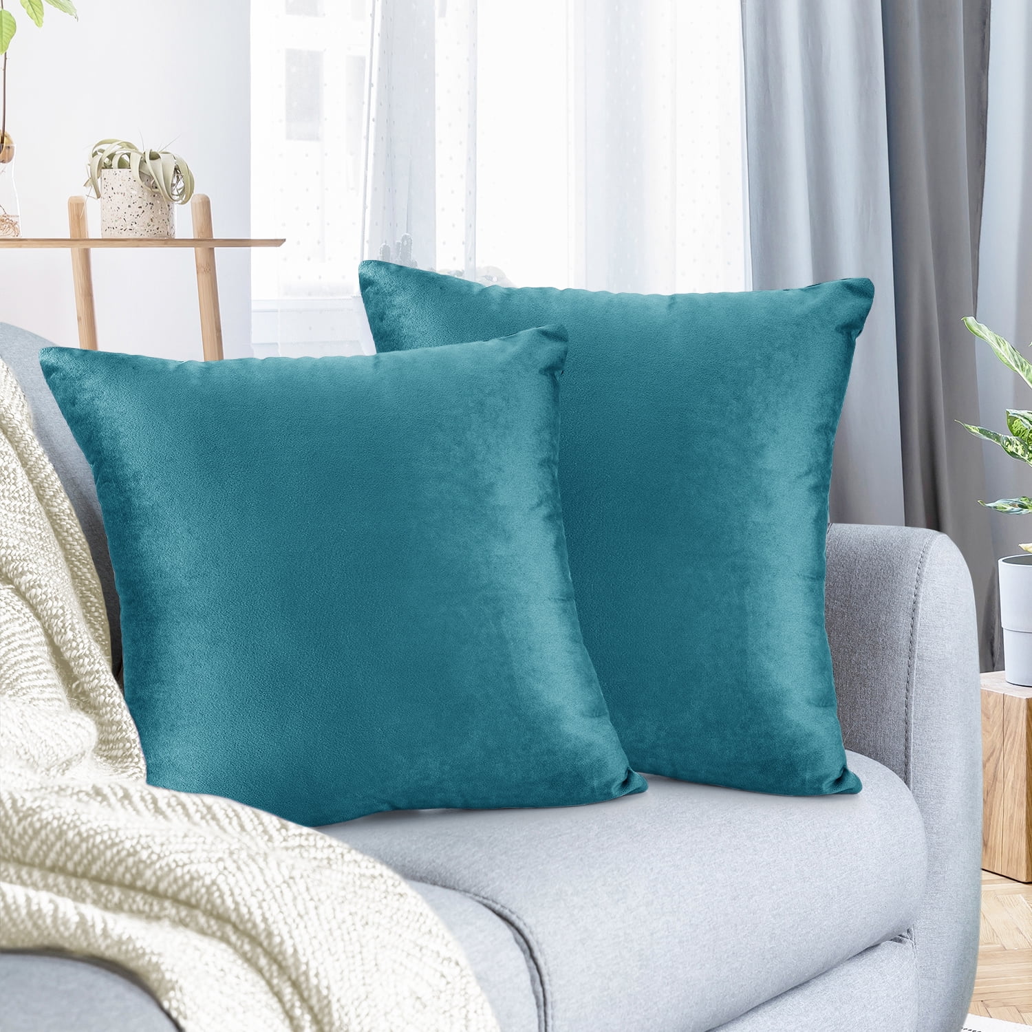 Teal Luxury Damask Teal Blue Designer Sofa Pillowcase 16x16 inch Jacquard 