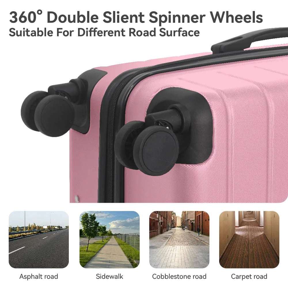 Avobird 3-Piece 20''24''28'' Hardshell Luggage Sets for Business, Trip, Lightweight Suitcase with Rolling Wheels TSA Lock & Moulded Corner, Sakura Pink