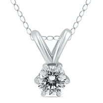 SZUL Women's 1/4 Carat 6 Prong Diamond Solitaire Pendant in 14K White Gold (K-L Color, I2-I3 Clarity)