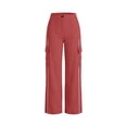 thumbnail image 4 of Luvrsol Women Cargo Wide Leg Pants Elastic Drawstring Waist Casual Straight Long Trousers with Multi Pockets S-2XL, 4 of 6
