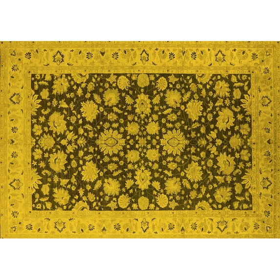 Ahgly Company Machine Washable Indoor Rectangle Oriental Yellow Industrial Area Rugs, 5' x 7'