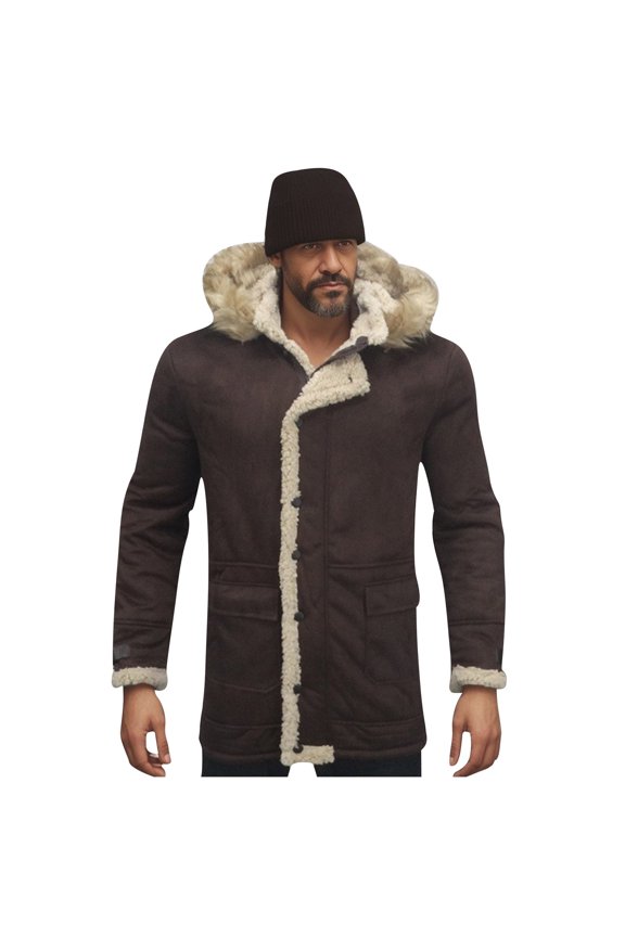 Men Winter Jackets Faux Shearling Midlength Overcoats Sherpa Lined Leather Jacket Winter Warm Plush Lapel Collar Suede Jackets