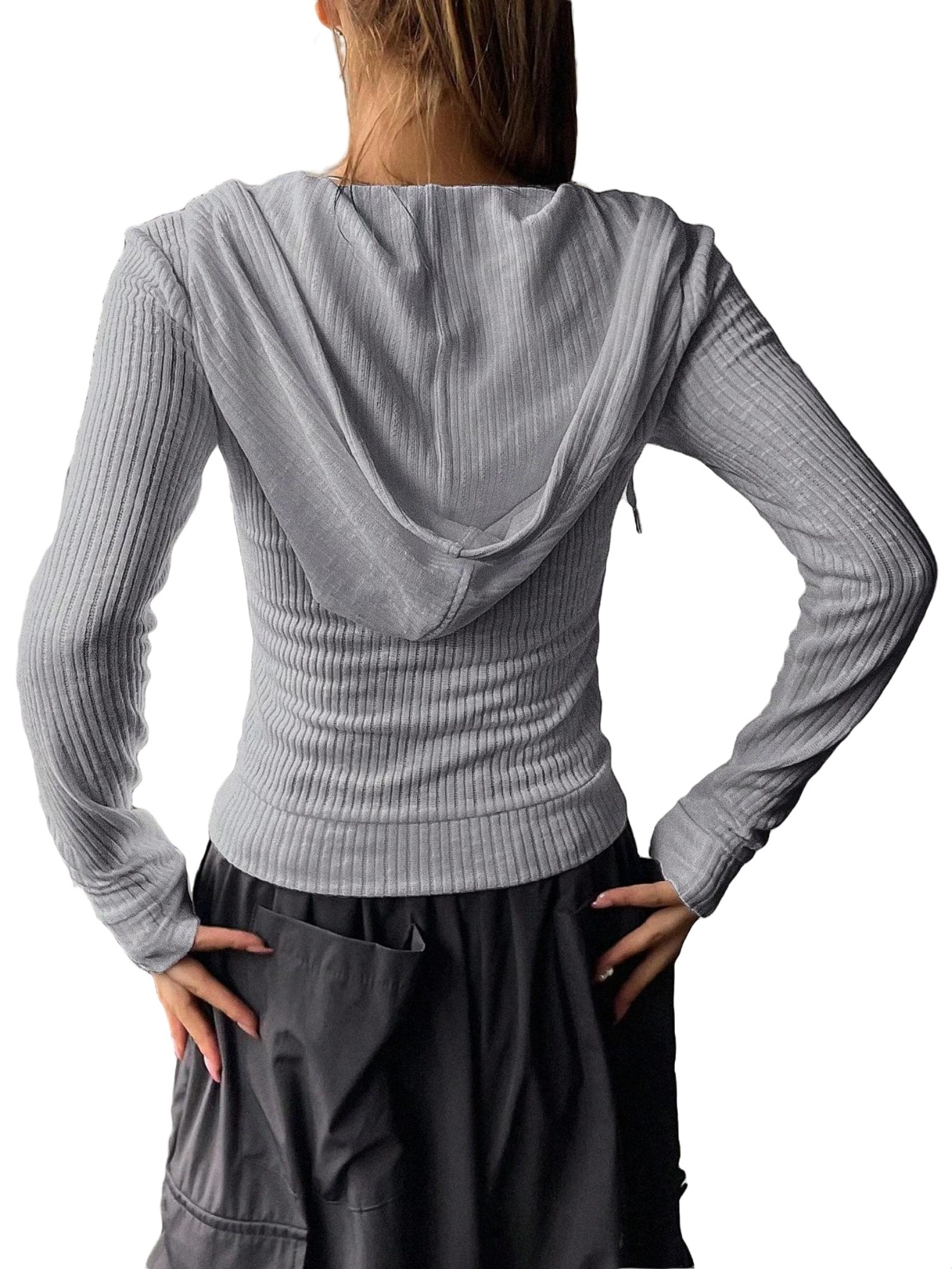 Casual Plain Zip Up Hoodie Grey Women Sweatshirts - Walmart.com