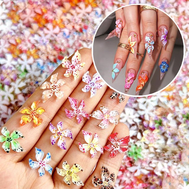 Colgantes de uñas UEYRSED, 60 unidades, flores de hibisco en 3D para mujer