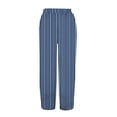 thumbnail image 5 of Women's Casual Pants Striped Linen Pants For Women Summer Casual Wide Leg Pants With Pockets Comfy Cropped Palazzo Pants,Blue Women's Casual Pants S, 5 of 5