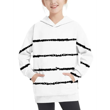 

HAOTAGS Hoodie for Toddler Girls Boys Long Sleeve Striped Pullover Top Fall Hooded Sweatshirts White Size 9 Years