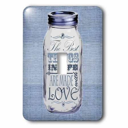 3dRose Mason Jar on Burlap Print Blue - The Best Things in Life are Made with Love - Gifts for the Cook, 2 Plug Outlet