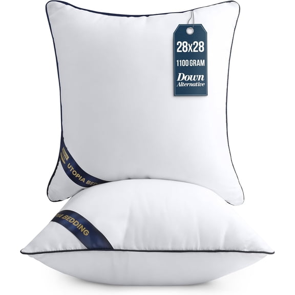 Throw Pillow Inserts (Pack of 2, White), 28 x 28 Inches Decorative Indoor Pillows for Sofa, Bed, Couch, Cushion Sham Stuffer