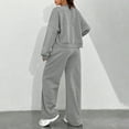 thumbnail image 4 of Womens 2 Piece Tracksuit Fall Fashion Long Sleeve Zip Up Crop Sweatshirt Long Pants Outfits Jogger Sweatsuit Sets Gray XL, 4 of 5