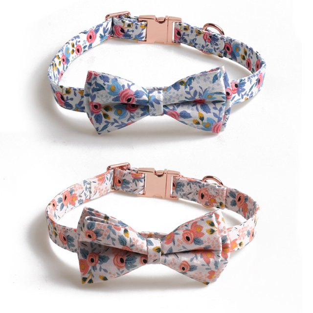 Collar de perro de 2 piezas con diseño de flores, ajustable, de nailon, adecuado para perros pequeños y medianos.