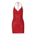 thumbnail image 5 of Lovskoo 2024 Women's Sequin Halter Mini Dress Split Hem Backless Cowl Neck Short Dress Open Back Cocktail Party Ball Gownes Red, 5 of 6
