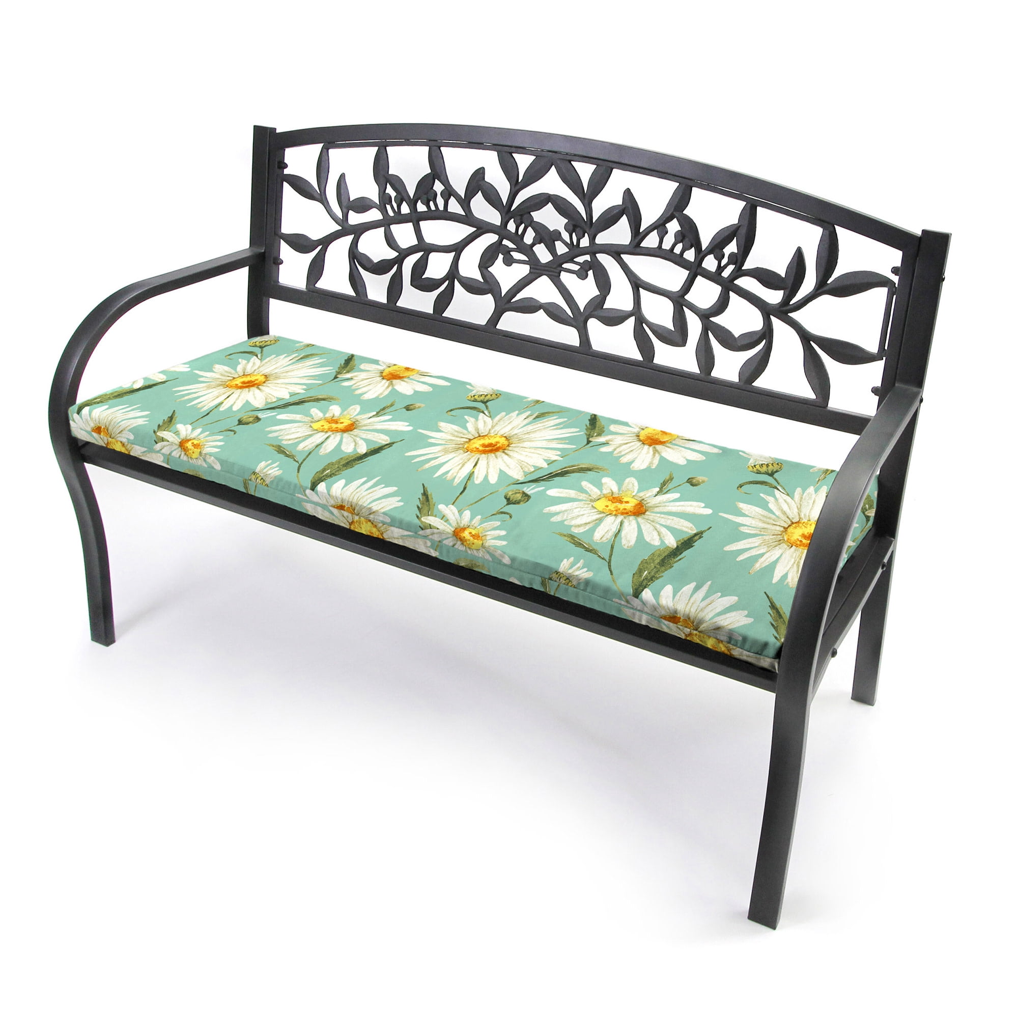 Jordan Manufacturing 48" x 19.5" Daphne Iceberg Aqua Floral Rectangular Outdoor Settee Swing Bench Cushion with Ties