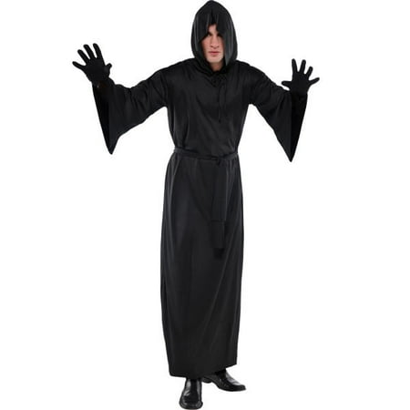 Hooded Adult Long Black Horror Robe Grim Reaper Scream