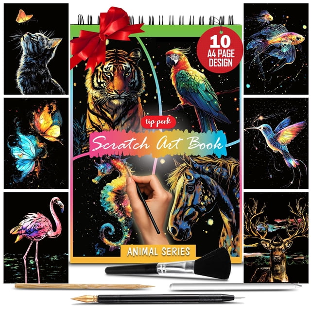 Libro de arte para rascar de animales para adultos - Arte para rascar de la serie de animales coloridos | Arte de lámina de pintura para rascar para adultos | Libros de la serie de animales para rasca