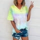 thumbnail image 2 of Blusas de Manga Corta Casuales para las Mujeres con Cuello en V, Top de Poliéster de Moda de Verano para el Uso Diario, 2 of 7