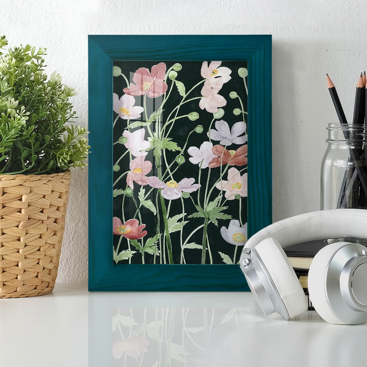 Anemone Dance III -Framed Print w/glass-Ocean Blue