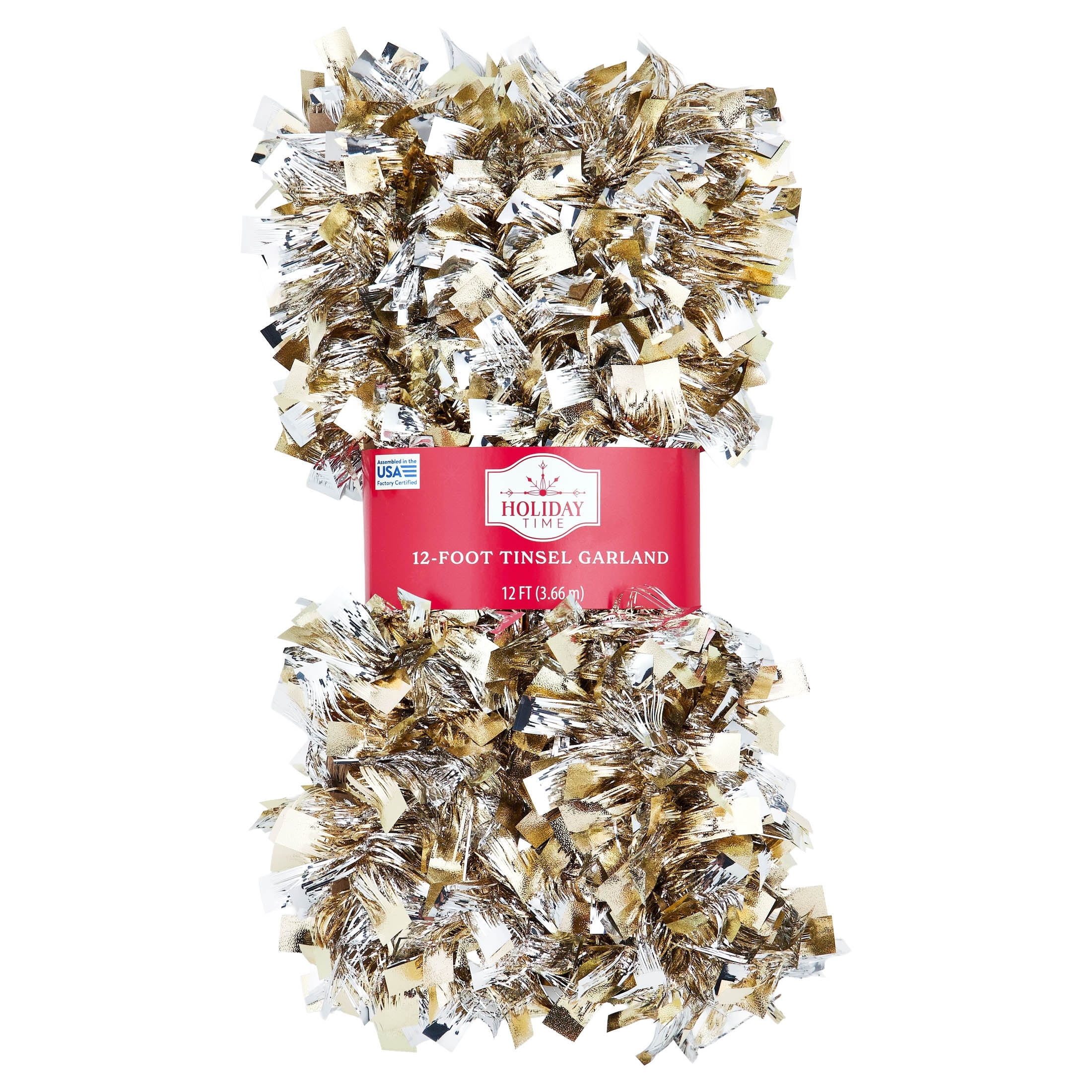 Tinsel Christmas Garland, Gold and Silver, 12', by Holiday Time