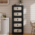 thumbnail image 2 of 5 Tiers Folding Storage Cabinet,20" Side Wide Stackable Storage Bins with Doors and Wheels, Space Saving Plastic Cabinet for Living Room, Office, Dorm, Retro Black, 2 of 13