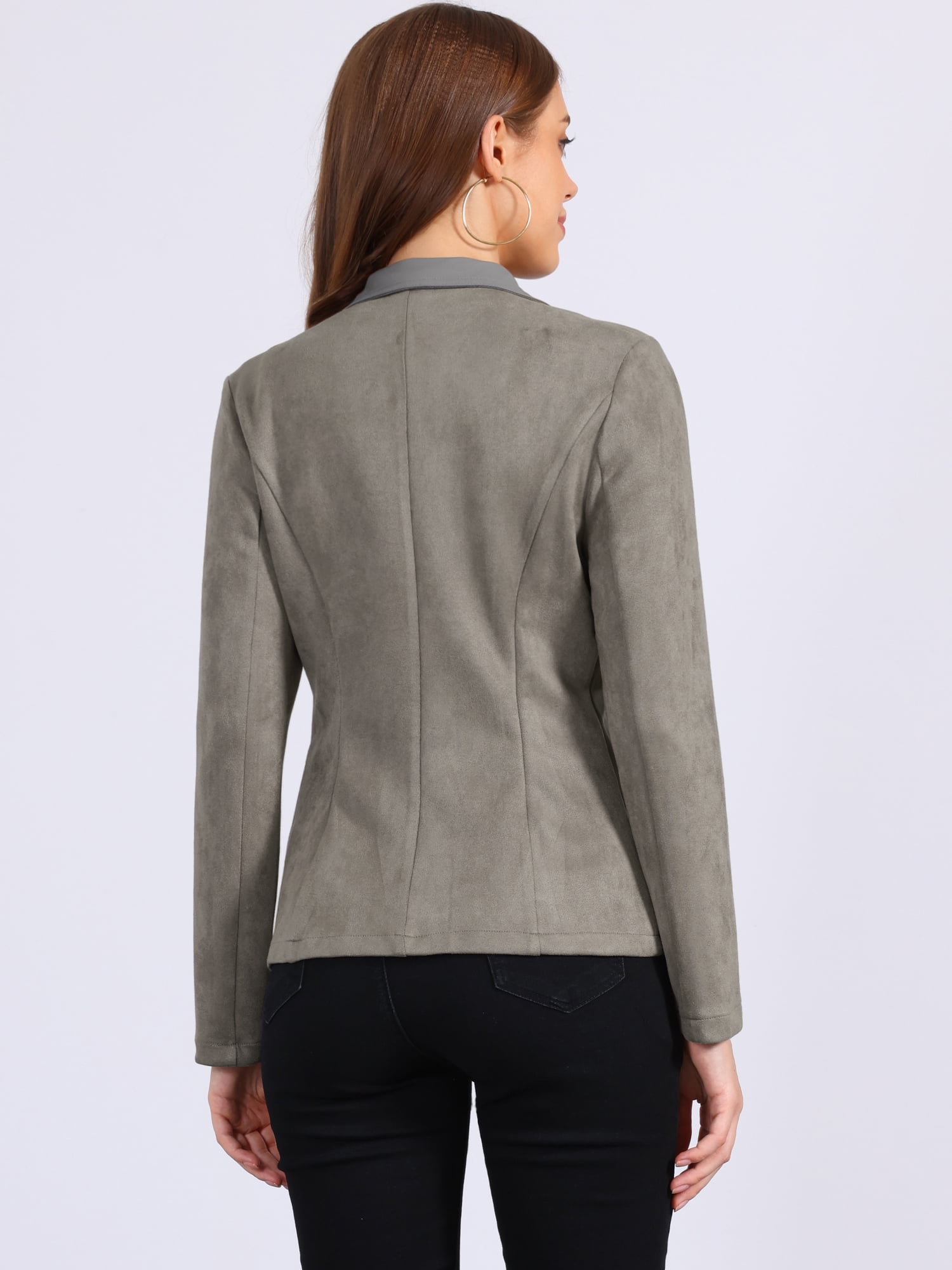 DARING DIVA Women's Faux Suede Lapel Collar Button Down Long Sleeve Blazer XL Grey