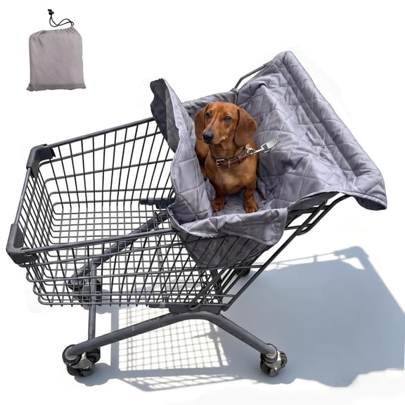 AOMRCOL Portable Dog Shopping Cart Cover,Soft Fabric Cart Cover for Pets|Shopping Cart Hammock Secured with Hook and Loop with Safety Ropes,Comfortable and Easy to Clean with Carry Bag (Gray)