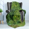 thumbnail image 4 of Outhouse Soft Flannel Fleece Blanket, Worn out Cottage Hut in Abandoned Forest Spring Time Vivid Design Image, Cozy Plush for Indoor and Outdoor Use, 50" x 60", Fern Green and Grey, by Ambesonne, 4 of 5
