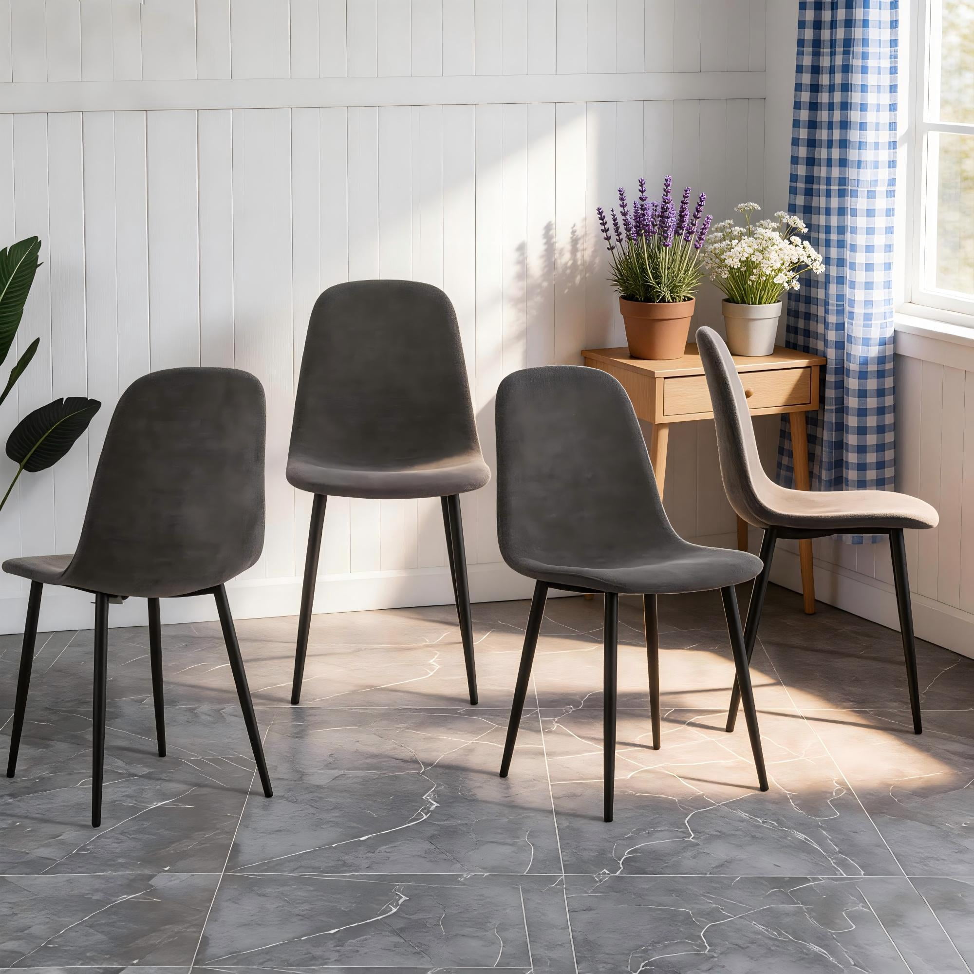 Tesnus Dining Chairs Set of 4 Dark Grey Fabric Upholstered with Metal Legs for Dining Room