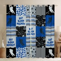 Manfei Blue Patchwork Stripes Blackout Curtains Set of 2 (52x84 Each) for Teen, Modern Ice Hockey Window Curtains, Sports Game Curtains and Drapes, Living Room Curtains Decor
