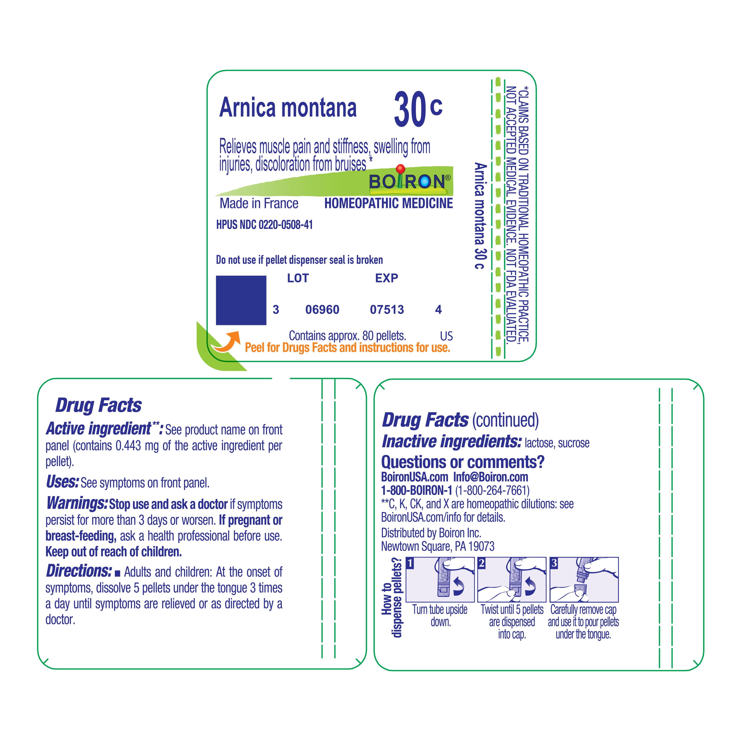 Boiron Arnica Montana 30C, Homeopathic Medicine for Muscle Pain, Stiffness, Swelling From Injuries, Bruises, 80 Pellets