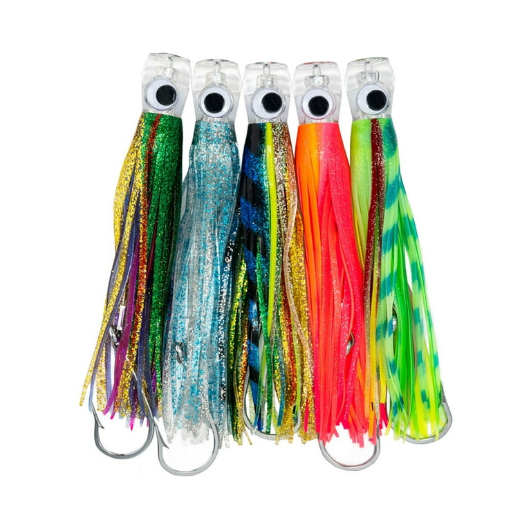 Rite Angler 11″ Chugger Head Trolling Lures Set of 5 Jet Head Teasers in  Carrying Case for Saltwater Offshore Big Game Fishing