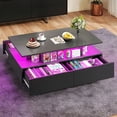 thumbnail image 2 of DEXTRUS High Gloss LED Coffee Table with Storage, Modern Center Table with Drawers & Display Shelves for Living Room, Black, 2 of 6