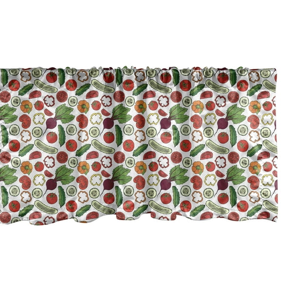 Ambesonne Vegetable Window Valance, Colorful Healthy Organic Food Doodle with Tomato Cucumber Peppers and Radish, Curtain Valance for Kitchen Bedroom Decor with Rod Pocket, 54" X 18", Multicolor