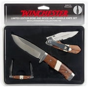 Winchester Limited Edition, Bone and Wood Inlay Handle, 3-Knife Set with Lithographed Collector's Tin