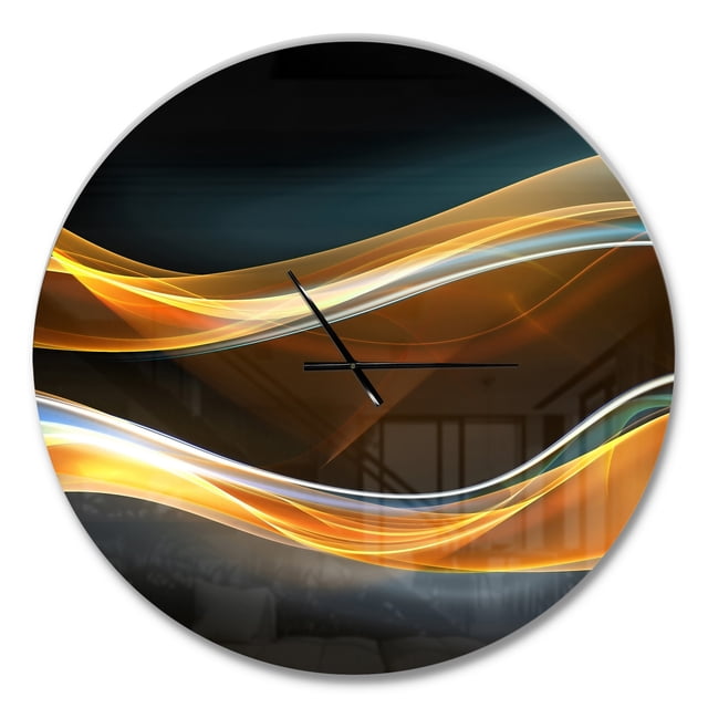 Designart Horloge Murale Moderne 'vagues Dorées 3d en Noir'