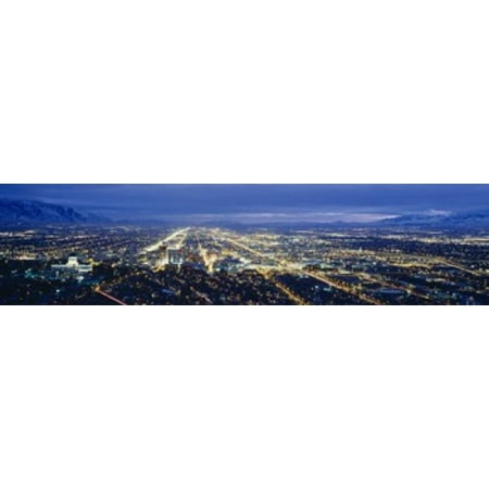 Aerial view of a city lit up at dusk Salt Lake City Utah USA Canvas Art - Panoramic Images (40 x