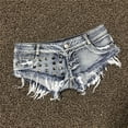 thumbnail image 2 of Pantalones cortos para mujer Sexy Hole Remache Cintura baja Tanga Denim Ultra Mini Short Mujer Bikini Jeans Feminino Nightclub, 2 of 5