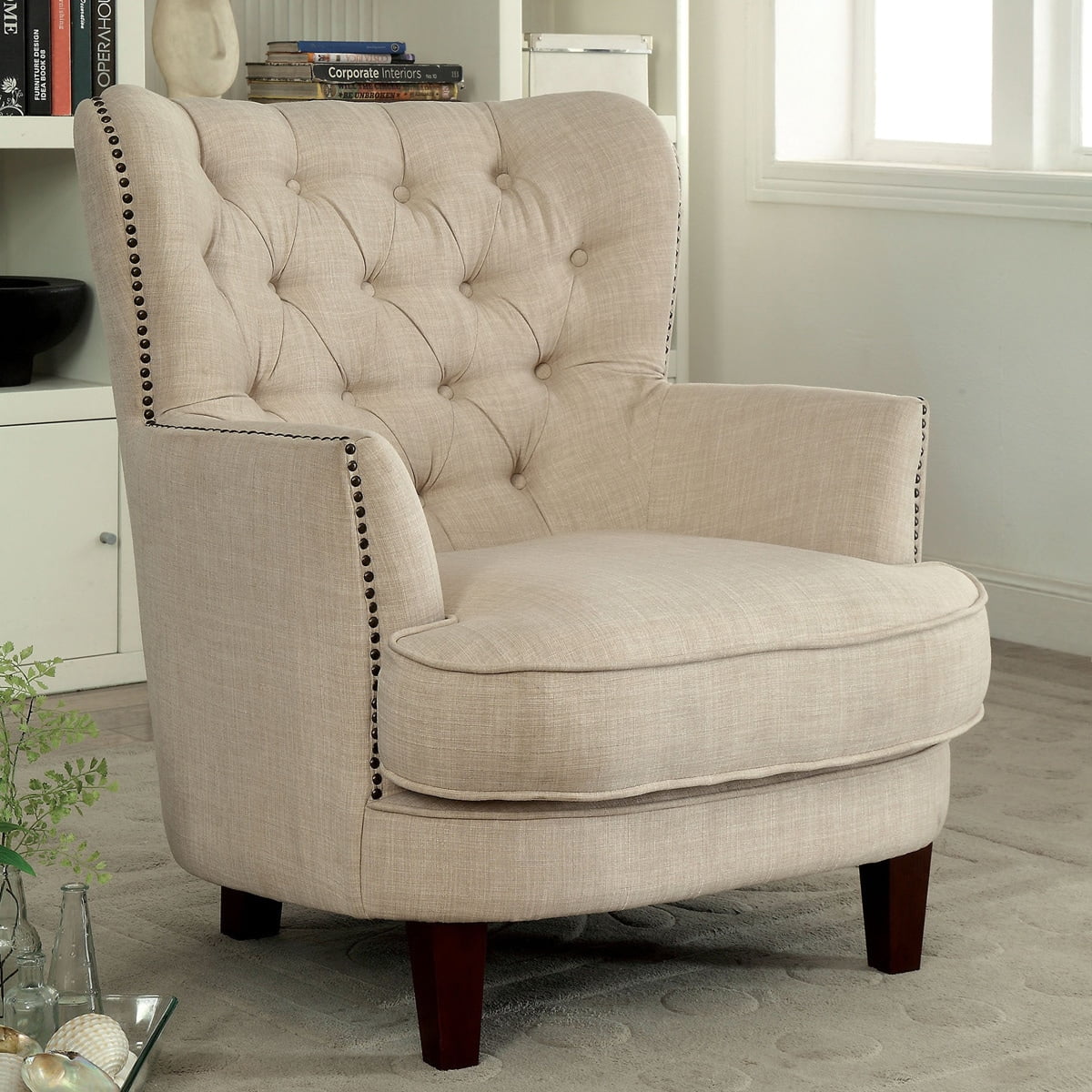 Furniture of America Maylorie Contemporary Ivory Wingback