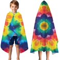 thumbnail image 3 of Colorful Rainbow Tie Dye Spiral Pattern Hooded Bath Towel，50"x30" for Ages 3 To 12 Kids, Quick Dry Lightweight Soft Microfiber Hood Beach Towel Cover Up for Kids, 3 of 7