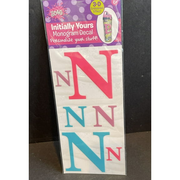 Initially Yours “N” Monogram Decal 3D Embossed Effect
