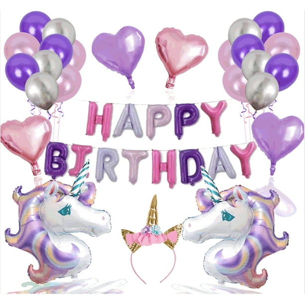 Kit de globos de cumpleaños con forma de corazón de Mylar con forma de unicornio x40