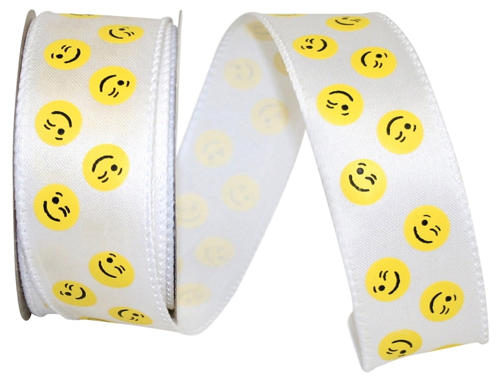 Reliant Ribbon - 5606M-968-09F, Emoji Winking Wired Edge Ribbon