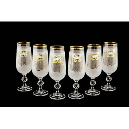 - Bohemian Crystal Colored Glasses, 6-pc Vintage WHITE Champagne Stem Flutes