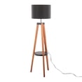 thumbnail image 4 of Compass Mid-Century Modern Floor Lamp with Shelf in Walnut Wood, Black Metal and Black Linen by LumiSource, 4 of 7