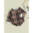 thumbnail image 3 of Wassery Baby Boy Girl Romper Clothes 3M 6M 12M 18M Infant Boys Girls Round Neck Long Sleeve Plaid Print Toddler Fall Bodysuits, 3 of 8
