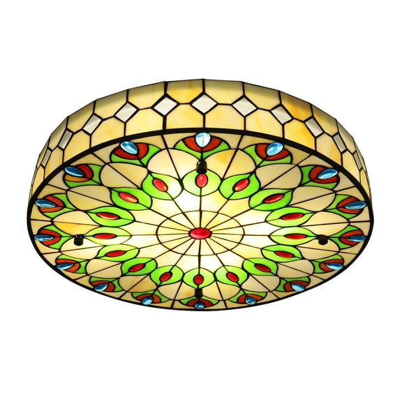 20" Vintage Chandeliers Ceiling Lights with Peacock's Tail, Victorian Style Flush Mount Ceiling Light Fixture for Farmhouse Kitchen