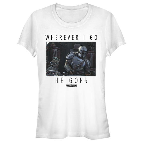 Junior's Star Wars: The Mandalorian Wherever I Go He Goes Graphic Tee White 2X Large