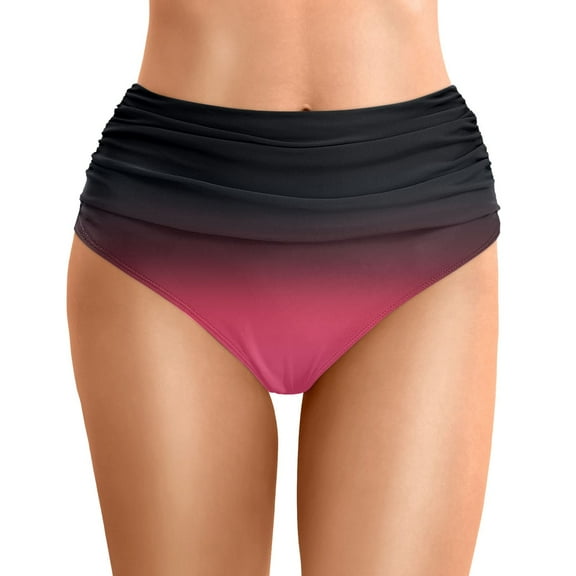 Women High Waist Bikini Bottoms - Ruched High Cut Swim Bottom, Full Coverage Swimsuit Shorts